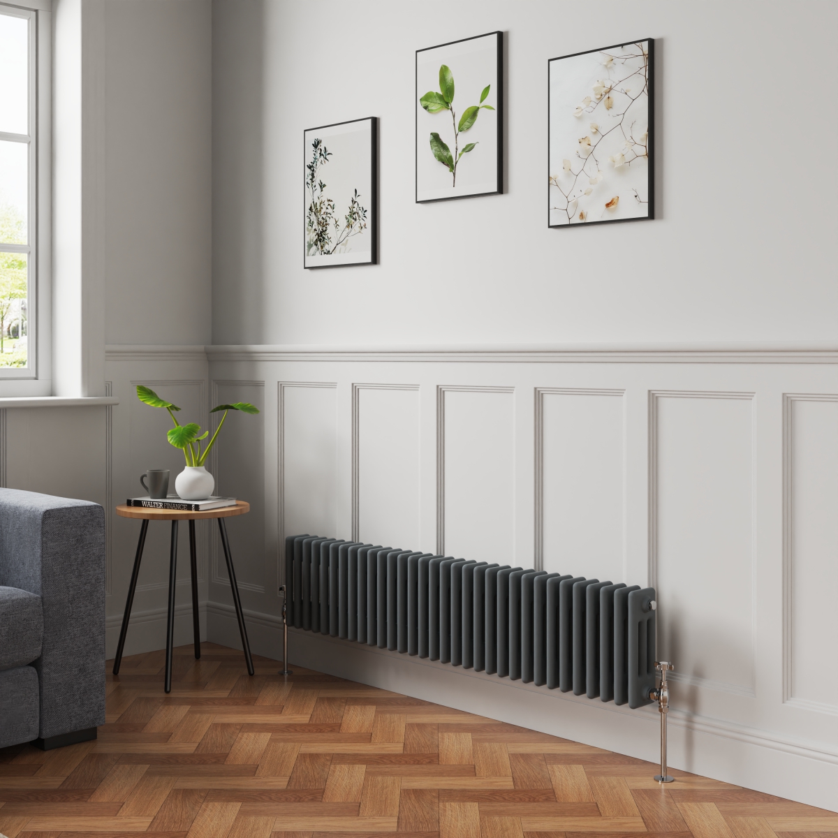 Bern 300 x 1460mm Anthracite Triple Column Horizontal Traditional Radiator