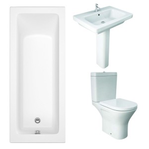 RAK Resort Mini Open Back Toilet with 650mm Basin Modern Bathroom Suite and Single Ended Bath - 1500 x 700mm