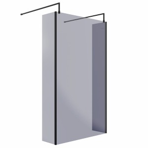 Wasdale 1200mm Black Smoked Walk Through Wet Room Screen with 300mm Hinged Return Screens & L- Shape Support Arms