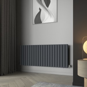 Karlstad 600 x 1430mm Anthracite Double Horizontal Flat Panel Designer Radiator