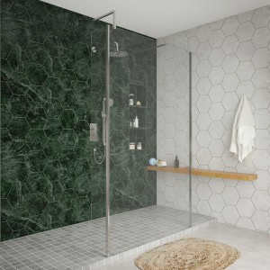 Wasdale 1200mm Chrome Walk Through Wet Room Screen with 215mm Hinged Return Screens & L- Shape Support Arms