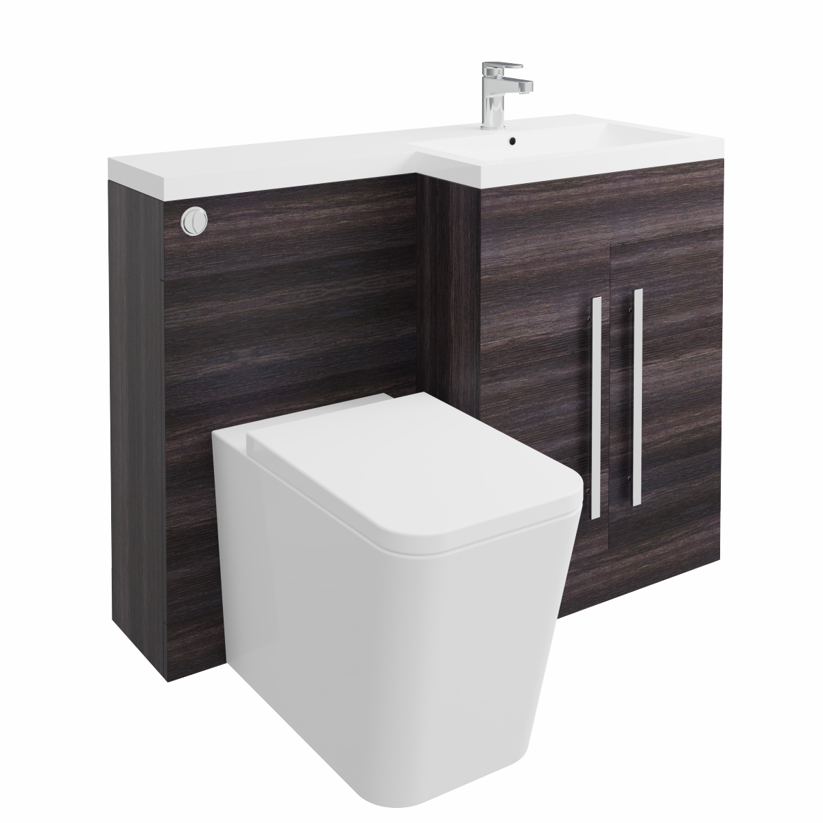 Calm Grey Right Hand Combination Vanity Unit Basin L Shape with Back to Wall Cordoba Square Toilet & Soft Close Seat & Concealed Cistern - 1100mm