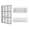 Sawley 1700 x 700mm Straight Bath Single Ended with Front Panel and Square Black Grid Bath Screen