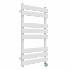 Juva 800 x 450mm White Flat Panel Thermostatic Touch Control Electric Heated Towel Rail