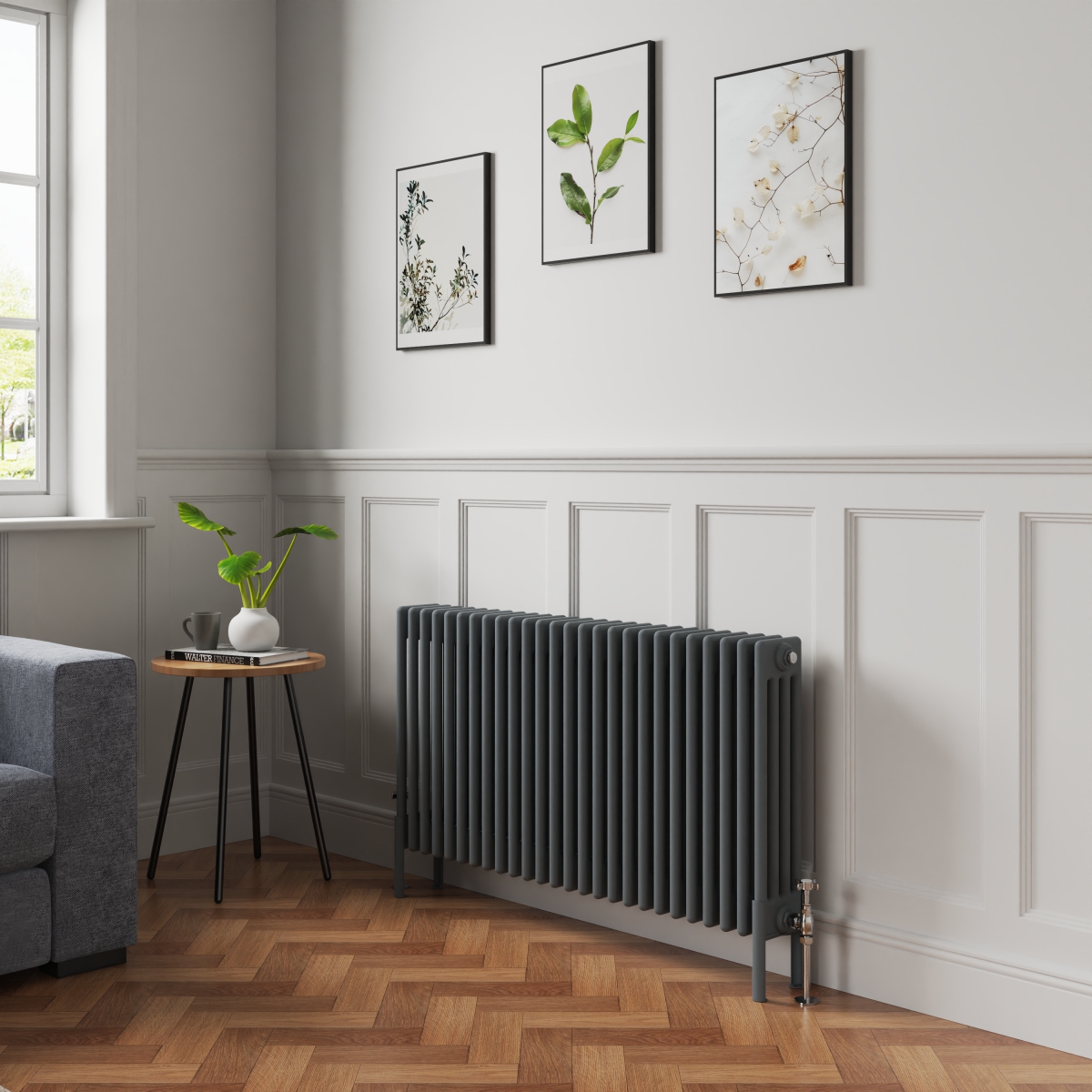 Bern 600 x 1190mm Anthracite Four Column Horizontal Traditional Radiator