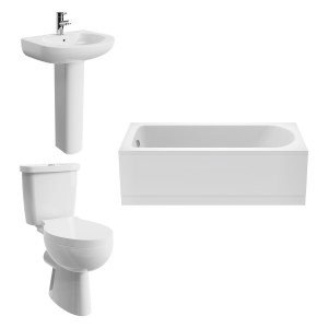 Splash Bathroom Suite with Close Coupled Toilet and Essential Single Ended Bath 1700 x 700mm - Front Bath Panel Included