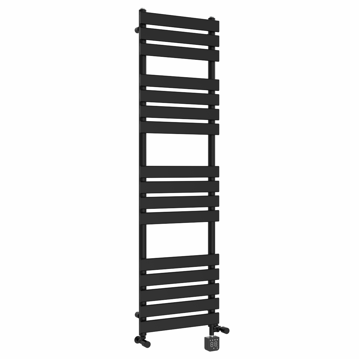 Juva 1600 x 450mm Dual Fuel Satin Black Flat Panel Thermostatic Touch Control Wifi Electric Heated Towel Rail