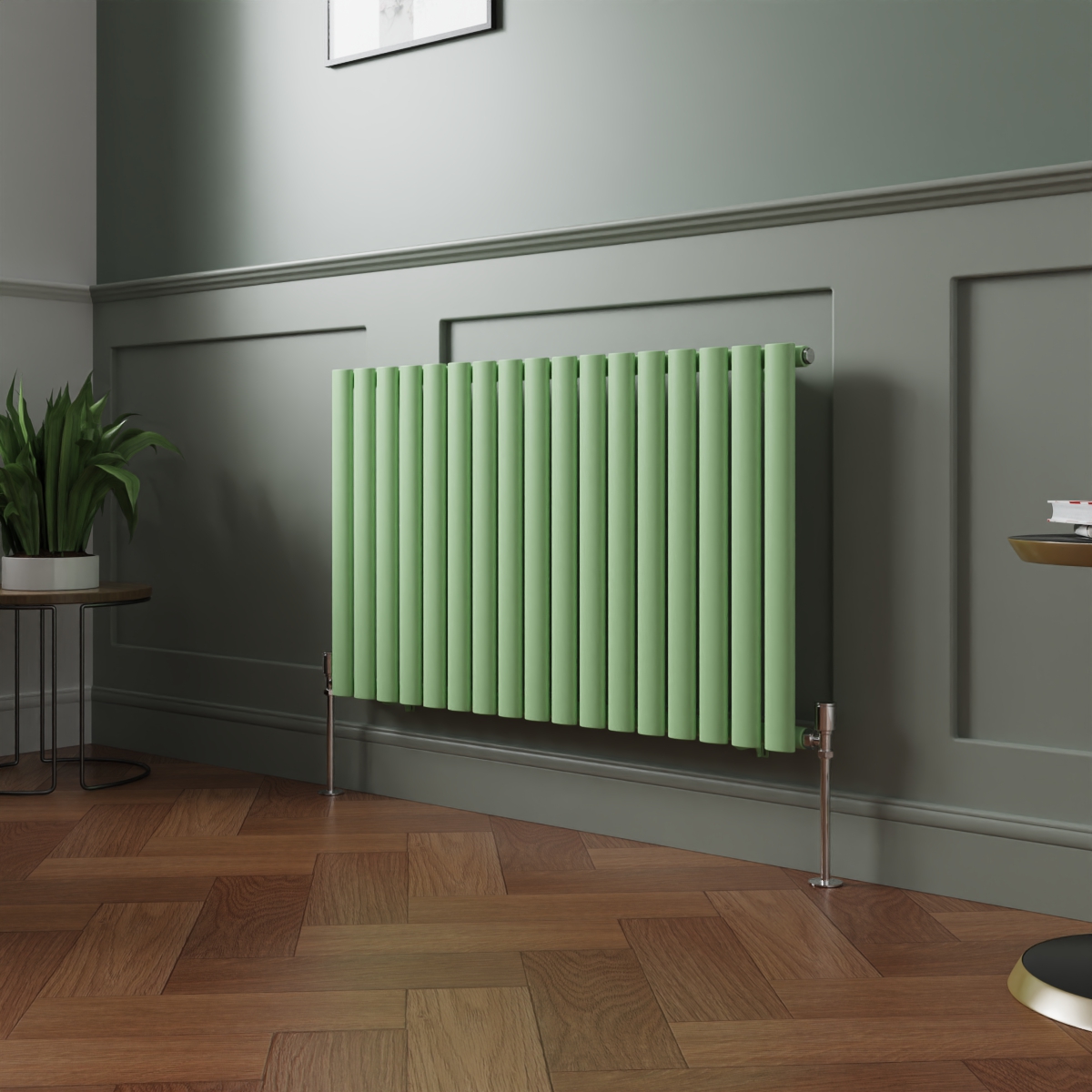 Norden 600 x 1004mm Pastel Green Single Oval Column Horizontal Designer Radiator
