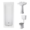 Wellington Low Level Comfort Height Toilet with Grey Seat & 600mm 2 Tap Hole Basin with 1700 x 700mm Traditional Straight Bath Single Ended