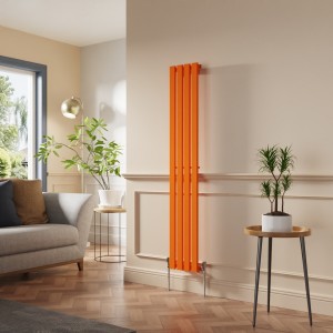 Lulea 1600 x 270mm Bright Orange Single Flat Panel Vertical Designer Radiator