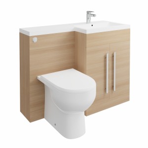 Calm Oak Right Hand Combination Vanity Unit with RAK-Tonique Toilet & Soft Close Seat & Concealed Cistern - 1100mm