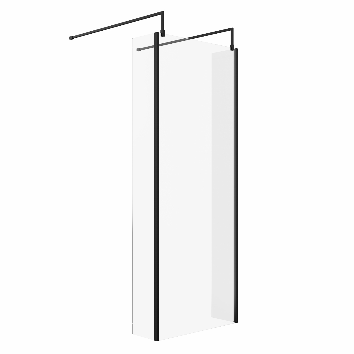 Wasdale 800mm Black Walk Through Wet Room Screen with 215mm Hinged Return Screens & L- Shape Support Arms