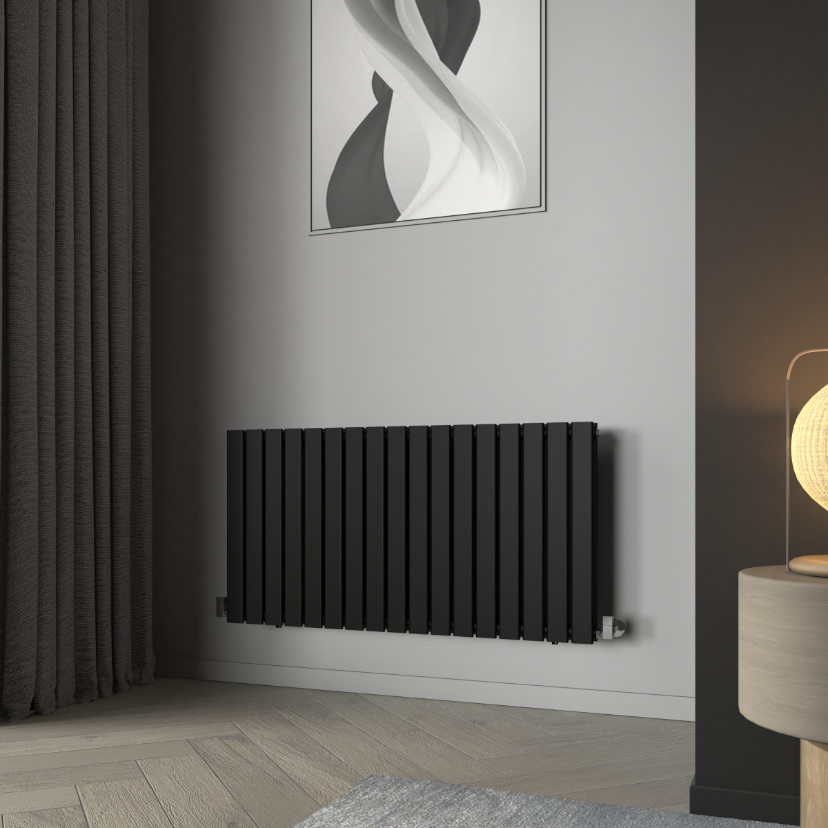 Karlstad 600 x 1158mm Black Double Horizontal Flat Panel Designer Radiator