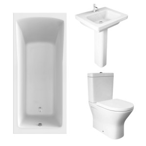 RAK Resort Mini Closed Back Toilet with 550mm Basin Modern Bathroom Suite and Single Ended Bath with Front Panel - 1800 x 800mm