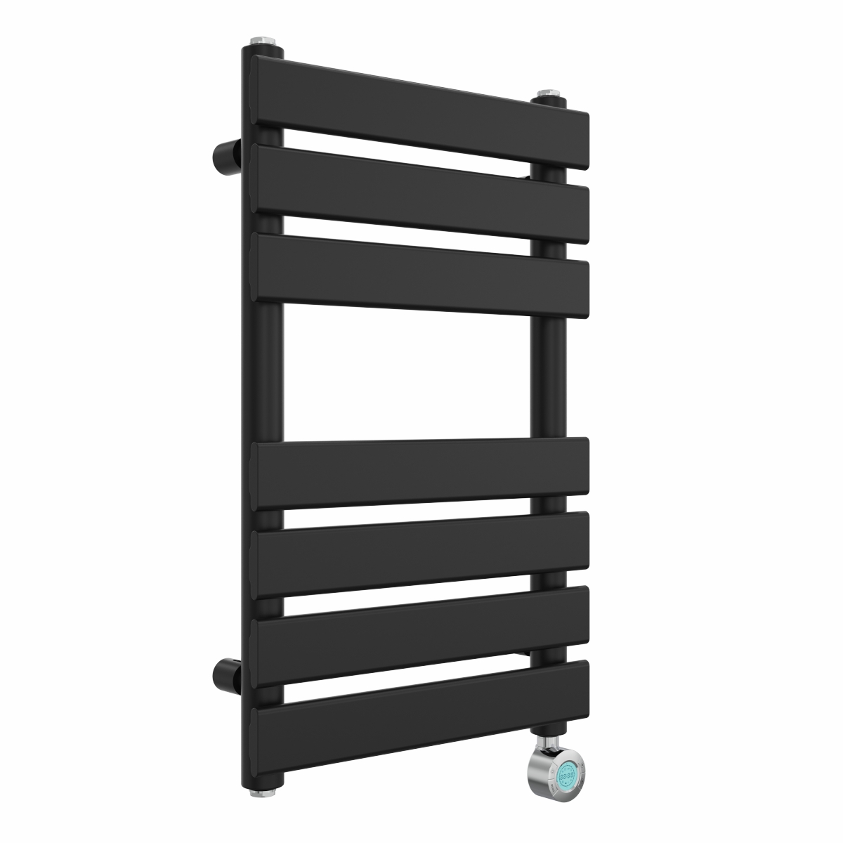 Juva 650 x 400mm Satin Black Flat Panel Thermostatic Touch Control Wifi Electric Heated Towel Rail