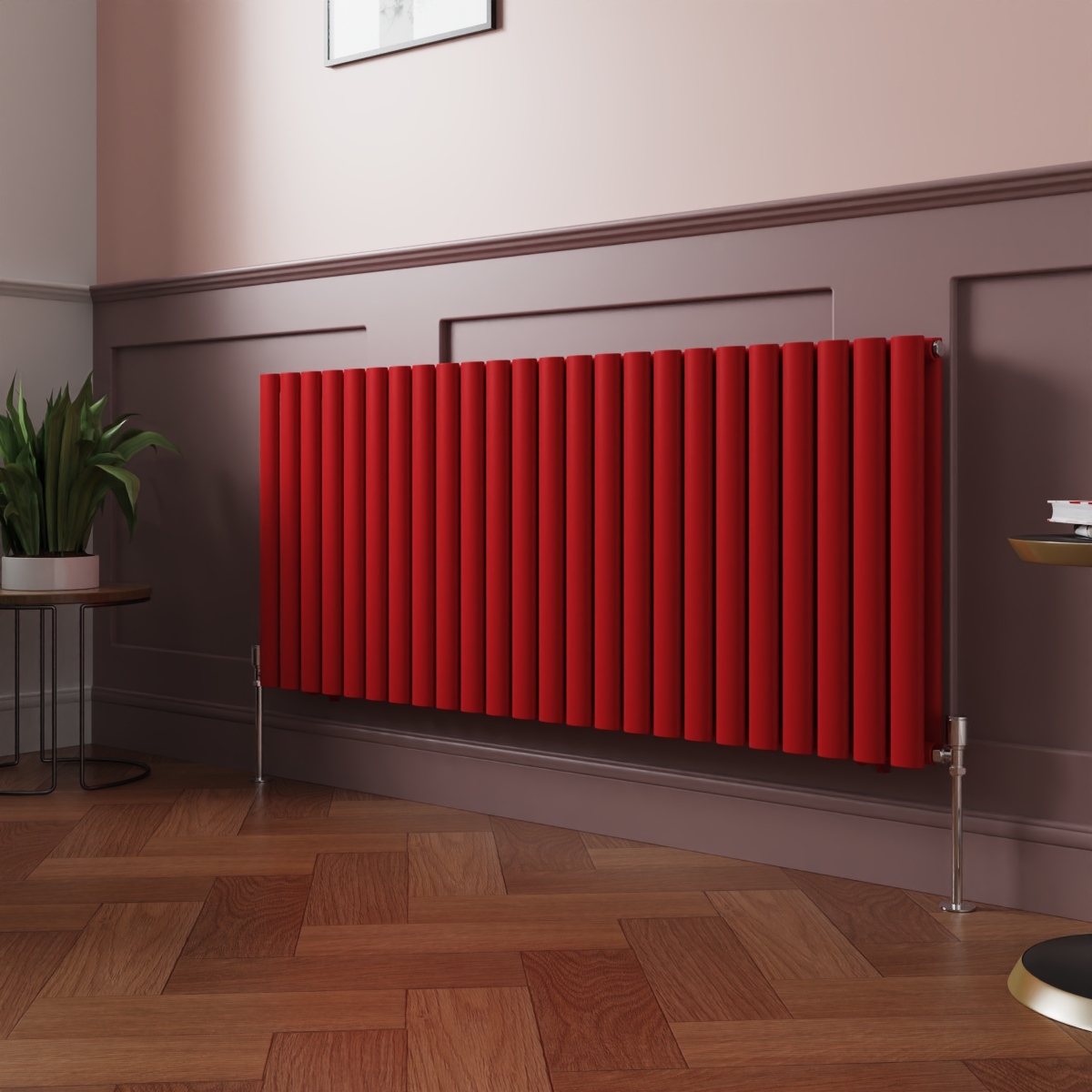 Norden 600 x 1417mm Signal Red Double Oval Column Horizontal Designer Radiator