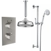 Melrose Traditional Chrome Twin Round Handle Concealed Valve Built in Divert with 200mm Traditional Shower Head, Riser Rail and Ceiling Arm (2 Outlet)