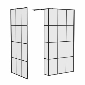Wasdale 1100mm Wet Room Screen, 1100mm Wet Room Screen with 300mm Wet Room Return Screen - Black Grid