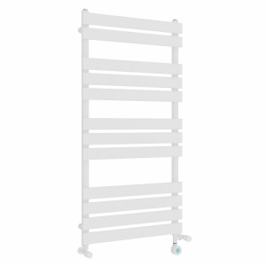 Juva 1200 x 600mm Dual Fuel White Flat Panel Thermostatic Touch Control Electric Heated Towel Rail