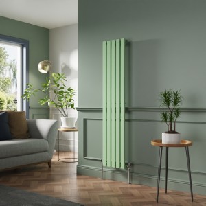 Lulea 1600 x 340mm Pastel Green Single Flat Panel Vertical Designer Radiator
