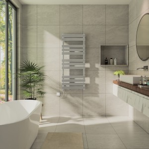 Juva 1200 x 500mm Chrome Flat Panel Simple Electric Heated Towel Rail