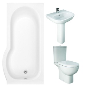 RAK Tonique Close Coupled Open Back Modern Bathroom Suite with P-Shape Shower Bath - Right Hand - 1500mm