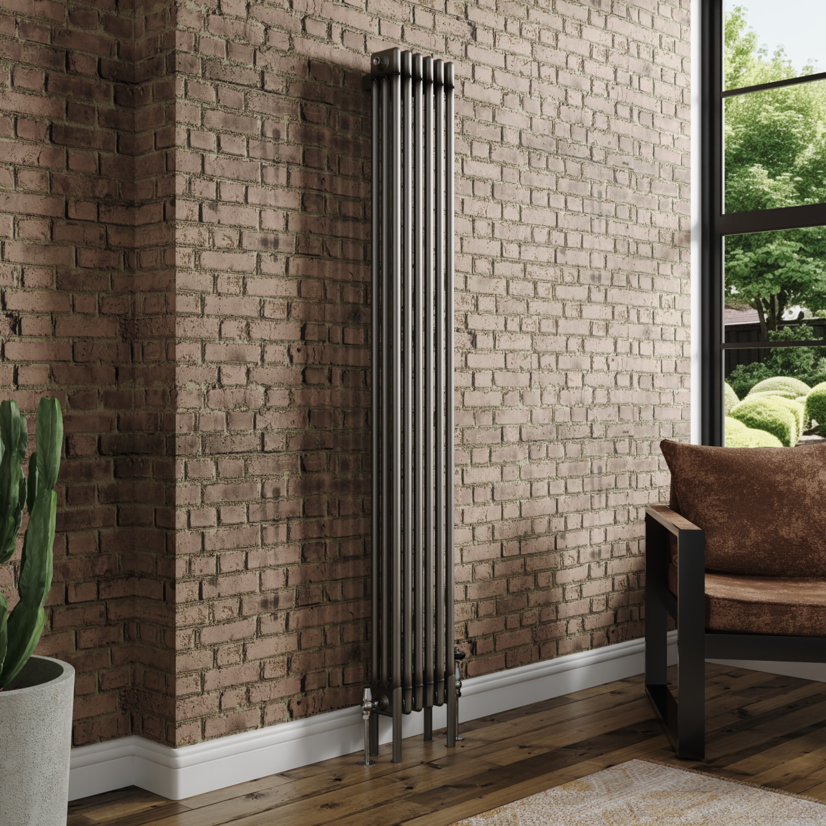Bern 1800 x 290mm Raw Metal Triple Column Vertical Traditional Radiator
