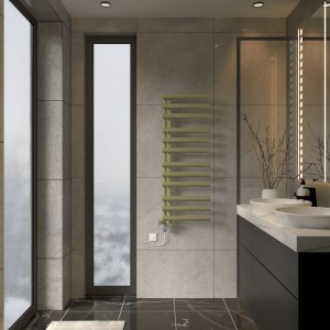 Kongsberg 1200 x 450mm Dual Fuel Brushed Brass Thermostatic Touch Control Electric Heated Towel Rail