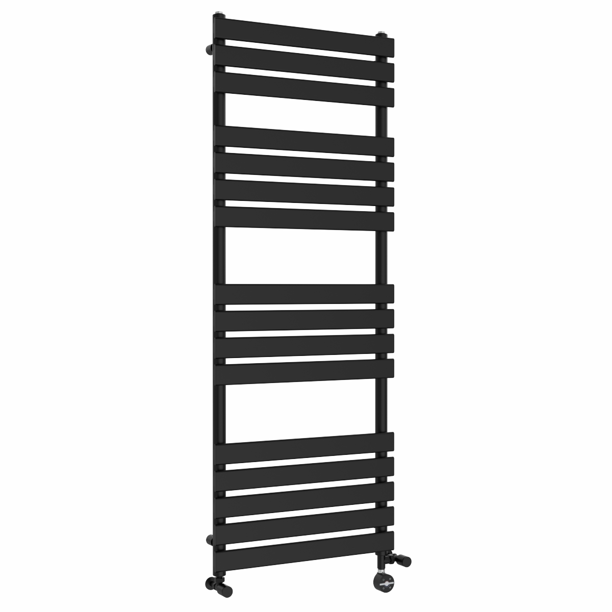 Juva 1600 x 600mm Dual Fuel Satin Black Flat Panel Thermostatic Touch Control Electric Heated Towel Rail