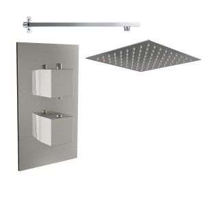 Beauly Chrome Twin Square Handle Concealed Valve with 300mm Square Shower Head (1 Outlet)