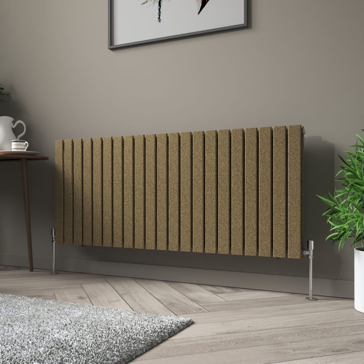 Karlstad 600 x 1430mm Black Gold Double Horizontal Flat Panel Designer Radiator