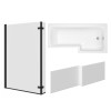 Leyland 1700mm L Shape Shower Bath Right Hand with Front Panel and Matt Black L Shape Bath Screen with Hinged Return