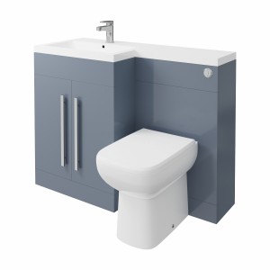 Calm Gloss Grey Left Hand Combination Vanity Unit Basin L Shape with Back to Wall RAK Origin Toilet & Soft Close Seat & Concealed Cistern - 1100mm