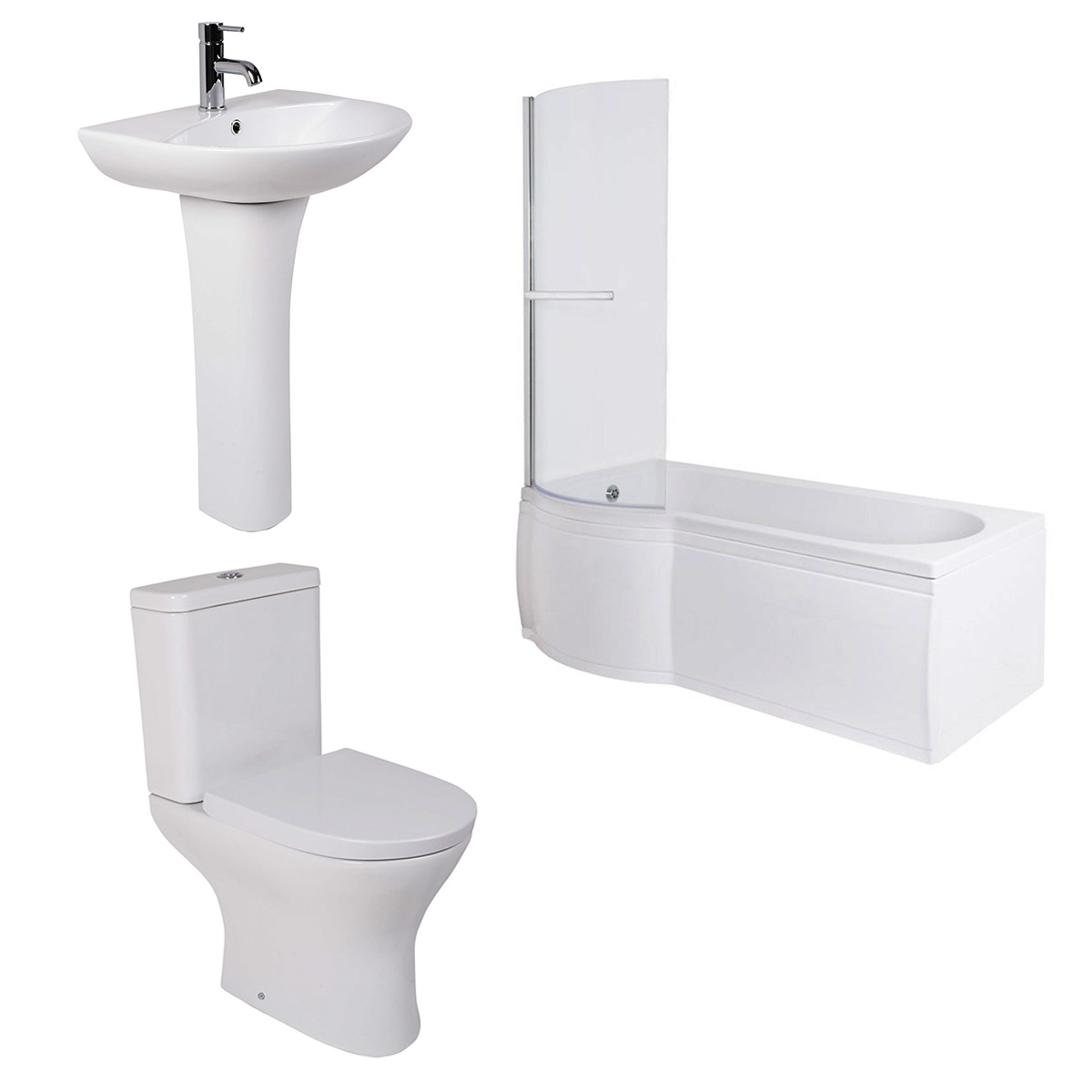 Fresh Curved Modern Bathroom Suite with P-Shape Shower Bath - Left Hand - 1675mm