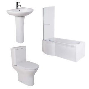 Fresh Curved Modern Bathroom Suite with P-Shape Shower Bath - Left Hand - 1675mm