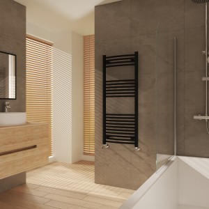 Fjord 1200 x 500mm Curved Black Heated Towel Rail