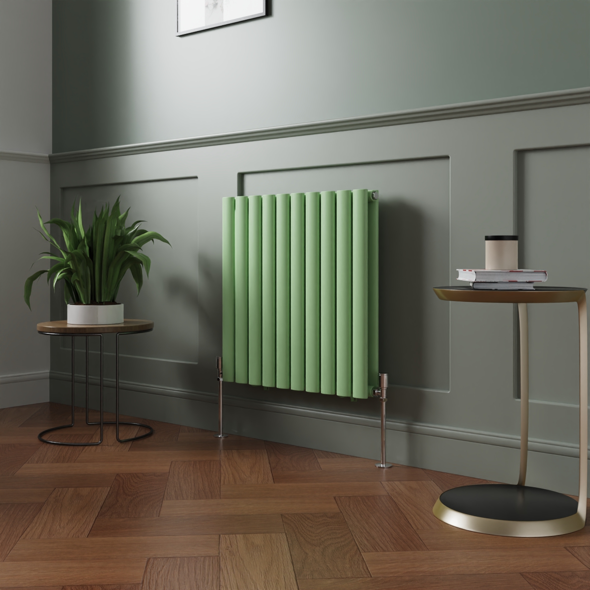 Norden 600 x 591mm Pastel Green Double Oval Column Horizontal Designer Radiator