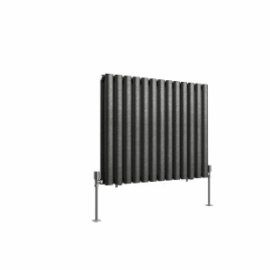 Norden 600 x 768mm Black Silver Double Horizontal Oval Column Designer Radiator