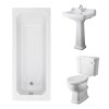 Wellington Close Coupled Comfort Height Toilet with White Seat & 560mm 1 Tap Hole Basin with 1700 x 700mm Traditional Straight Bath Single Ended