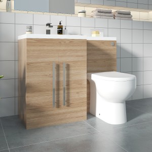 Calm Oak Left Hand Combination Vanity Unit with RAK-Tonique Toilet & Soft Close Seat & Concealed Cistern - 1100mm