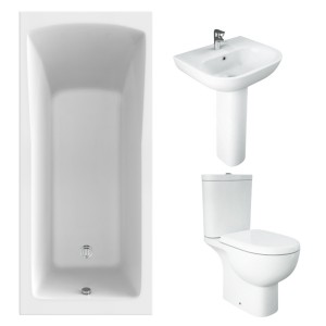 RAK Tonique Close Coupled Open Back Modern Bathroom Suite and Single Ended Bath - 1700 x 750mm