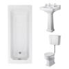 Wellington Low Level Comfort Height Toilet with Sand Seat & 560mm 2 Tap Hole Basin with 1700 x 700mm Traditional Straight Bath Single Ended