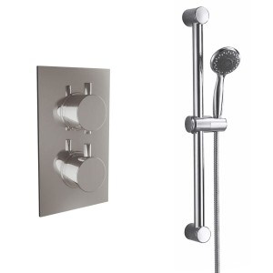 Thurso Chrome Twin Round Handle Concealed Valve with Raiser Rail Kit (1 Outlet)