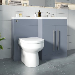 Calm Gloss Grey Right Hand Combination Vanity Unit Basin L Shape with Back to Wall Calgary Toilet & Soft Close Seat & Concealed Cistern - 1100mm