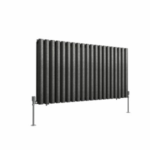 Norden 600 x 1181mm Black Silver Double Horizontal Oval Column Designer Radiator