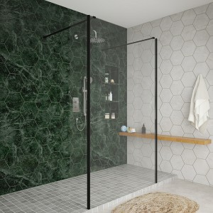 Wasdale 1215mm Black Walk Through Wet Room Screen with 300mm Hinged Return Screens
