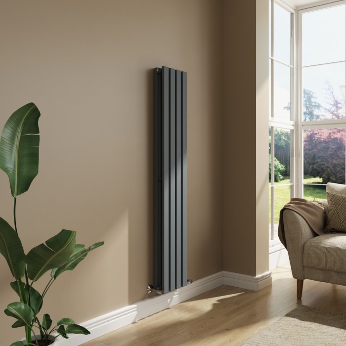 Lulea 1600 x 270mm Anthracite Double Vertical Flat Panel Radiator