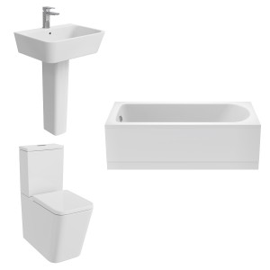 Cordoba Square Modern Bathroom Suite with Close Coupled Toilet and Essential Single Ended Bath - 1700 x 700mm - Front Bath Panel Included