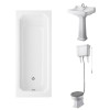 Wellington High Level Toilet with Grey Seat & 600mm 1 Tap Hole Basin with 1700 x 750mm Traditional Straight Bath Single Ended