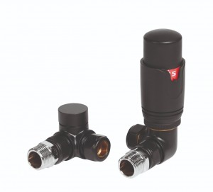 15mm Black Corner Thermostatic Designer Radiator Valves